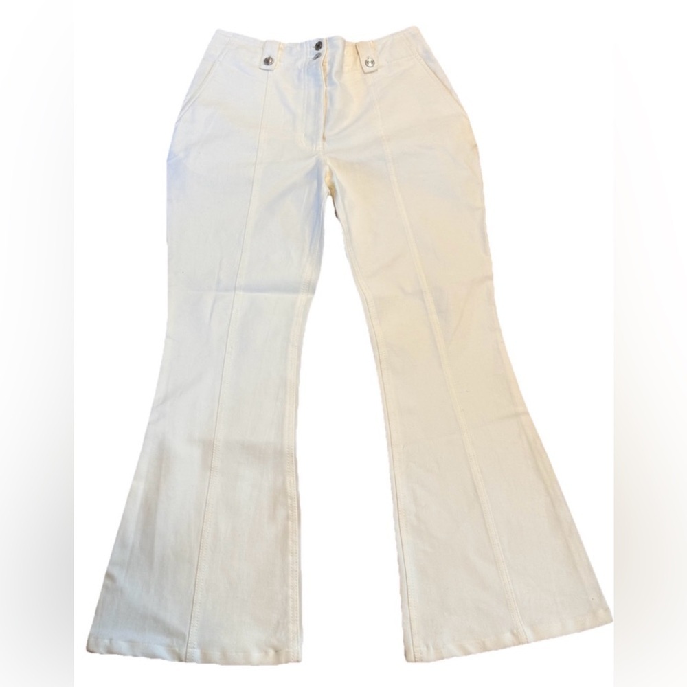 10 Crosby Derek Lam High Rise Flare Trouser Size 12 Cream Ivory Tailored